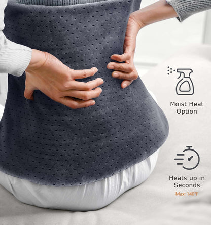 Heating Pad for Back Pain Relief, 33"x17" Electric Heating Pad for Shoulder, Neck, Cramp, Menstrual Pain, Christmas Gifts for Women Men Mom Dad - 6 Heat Settings and Auto-Off, Moist/Dry Heat pad, Gray