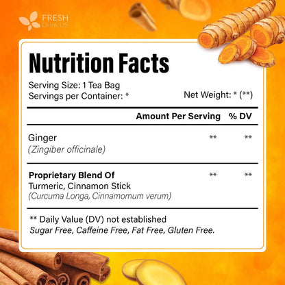 FreshDrinkUS, Premium Turmeric Ginger Cinnamon Tea, 75 Count, No Caffeine