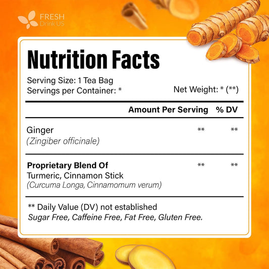 FreshDrinkUS, Premium Turmeric Ginger Cinnamon Tea, 75 Count, No Caffeine