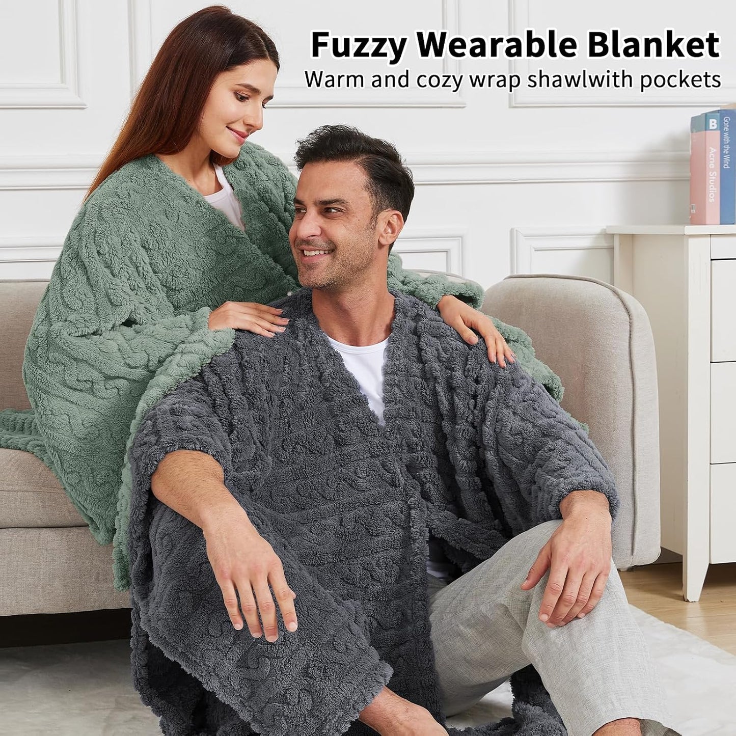 Wearable Blanket Poncho Cape Wrap for Adult, Cozy Sherpa Fleece Pocketed Shawl TV Throw Blankets for Office and Lounge(Purple,58'' x 64'')