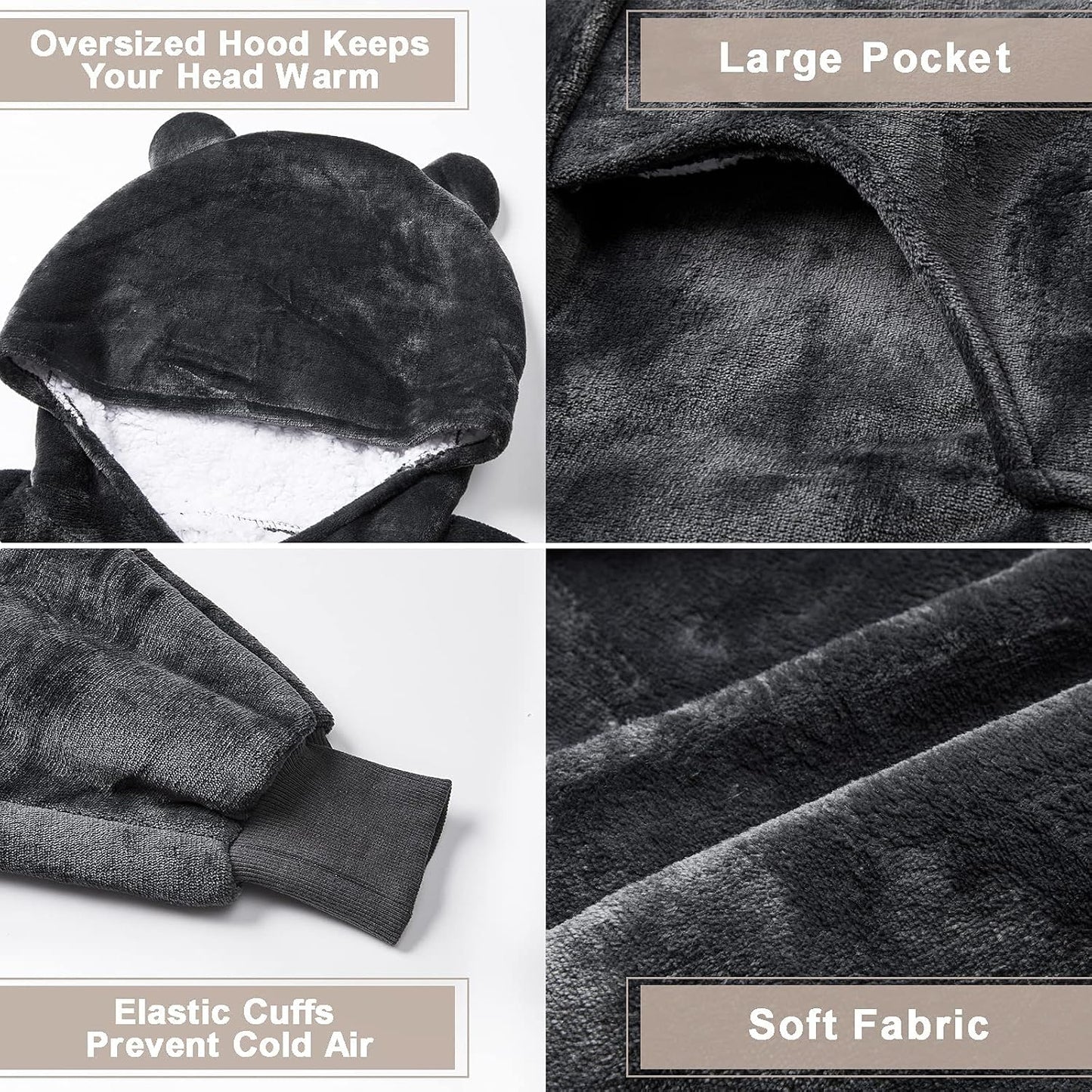 THREE POODLE Wearable Blanket Hoodie for Women, Oversized Sherpa Sweatshirt Blanket for Adults Men, Cozy Hooded Blankets, Gifts for Teen Girls Women Mom Sister