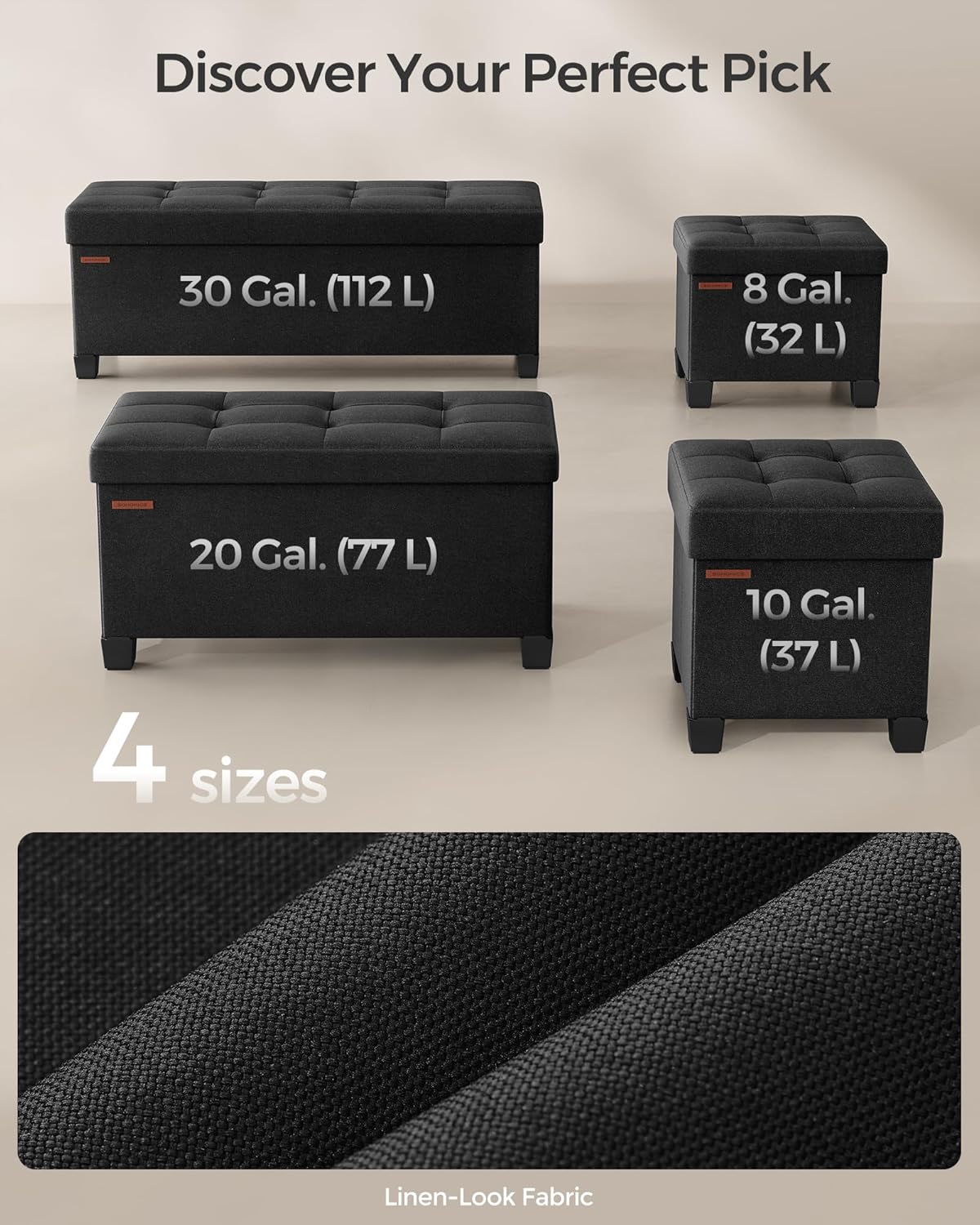 SONGMICS Storage Ottoman, Small Ottoman Foot Rest with Legs, 12.6 x 15.7 x 13.2 Inches Foot Stool, Load up to 660 lb, for Living Room, Bedroom, Dorm, Slate Gray ULSF012G01