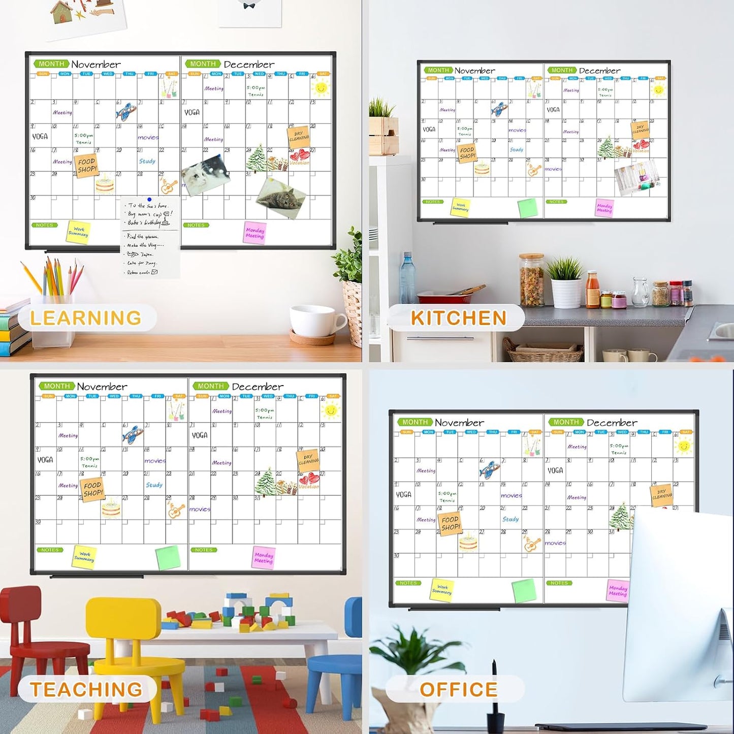 JILoffice Magnetic Dry Erase Calendar Whiteboard, 4 Month White Board Planner 36 X 24 Inch, Black Aluminum Frame Wall Mounted Board for Office Home and School