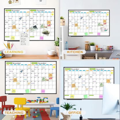 JILoffice Magnetic Dry Erase Calendar Whiteboard, 4 Month White Board Planner 36 X 24 Inch, Black Aluminum Frame Wall Mounted Board for Office Home and School