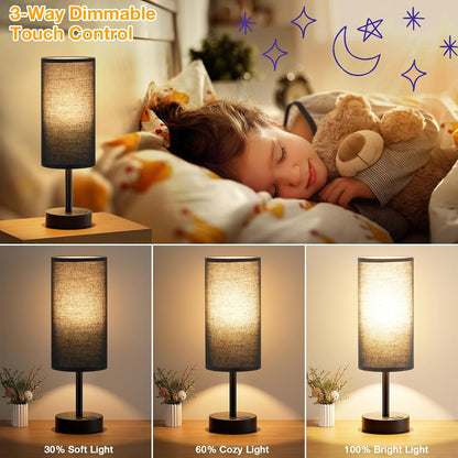 Dicoool Touch Bedside Table Lamp with USB - 3 Way Dimmable Wood Lamp for Bedroom Nightstand, Desk Lamp with Charging Station for Dorm, Living Room, Office, Kids Room, Small, 14in