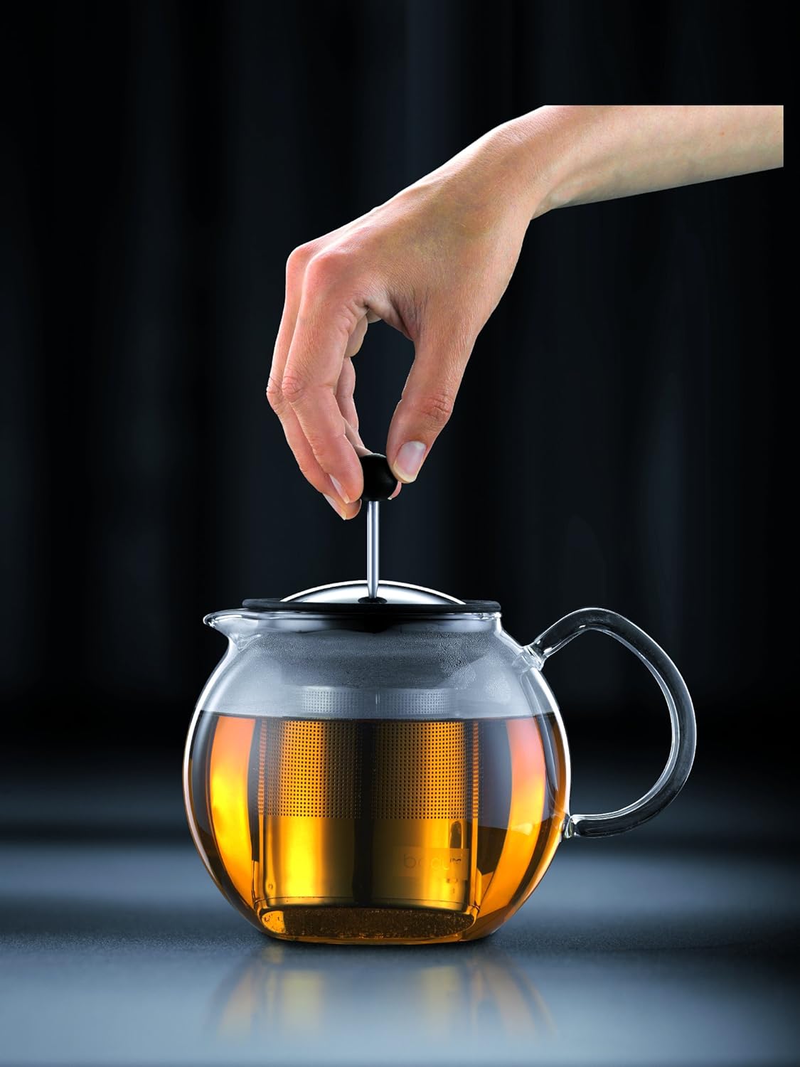 Bodum 34oz Assam Glass Tea Press with Stainless Steel Filter, Black Plastic Lid