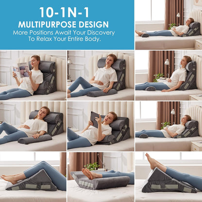 MEGCXIT Wedge Pillow Set for After Surgery, Bed Wedge, 3PCS, White/Grey