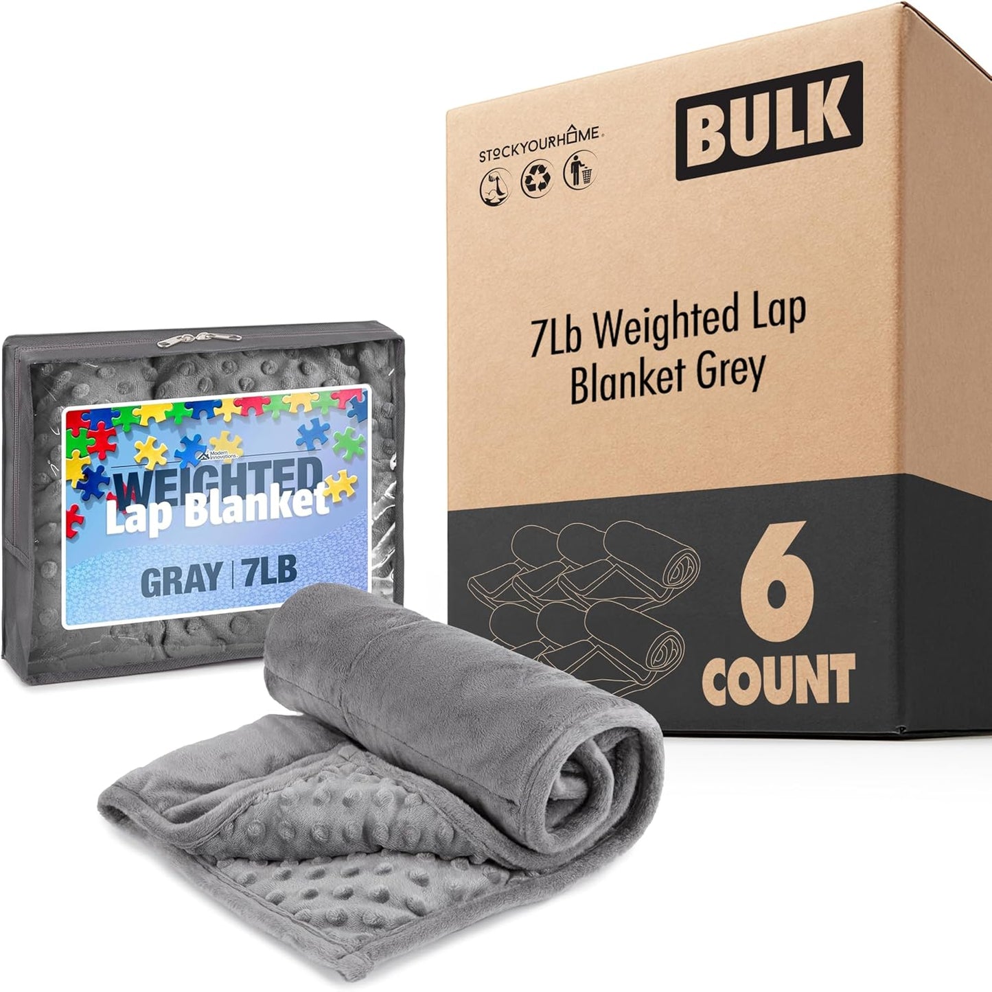 Modern Innovations 7 Pack Kidaddle 5lb Weighted Blanket Blue Plush Minky Lap Pad with Sensory Support for Autism or ADHD Giftable Blanket with Travel Bag