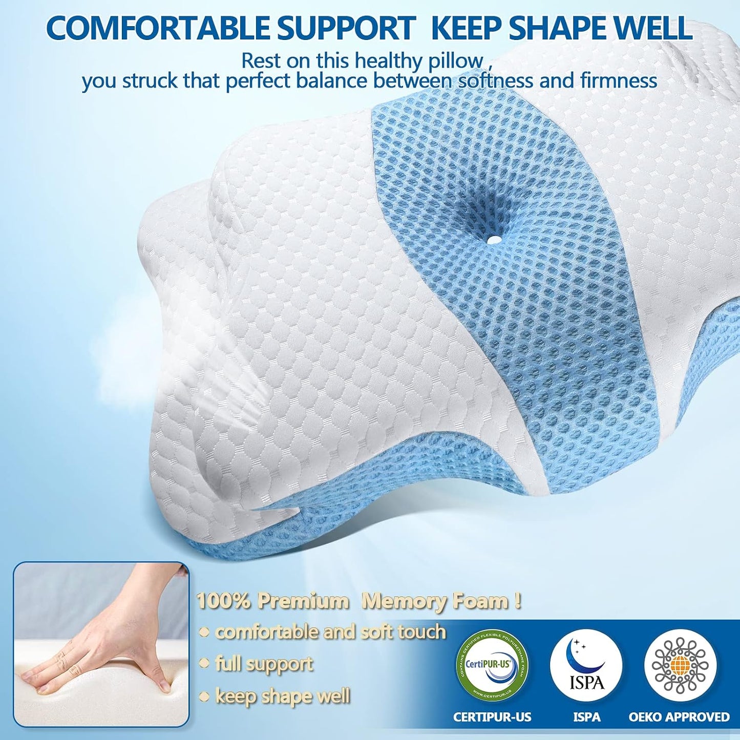 CHxxy Cervical Neck Pillow for Pain Relief Sleeping, Memory Foam Pillows, Ergonomic Side Sleeper Pillows, Cooling Orthopedic Neck Support Pillow for Back Stomach Sleepers-Queen Size Grey&Grey