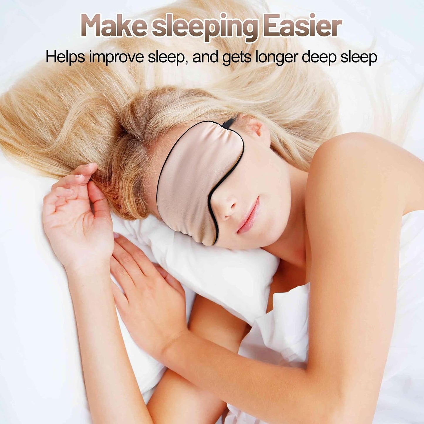 Sleep Mask, Silk Eye Mask for Sleeping with Adjustable Strap, Satin Blackout Sleeping Eye Mask for Men&Women, Comfortable Blindfold Eyeshade for Night Sleep(Black)