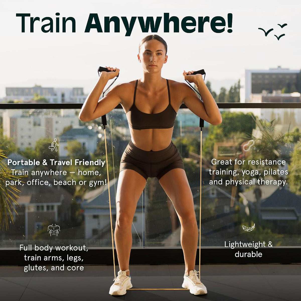 Retrospec Train Resistance Bands Set for Working Out - 5 Stackable Bands, Handles & Door Anchor - Portable Fitness Equipment for Physical Therapy & Yoga Includes Carry Bag