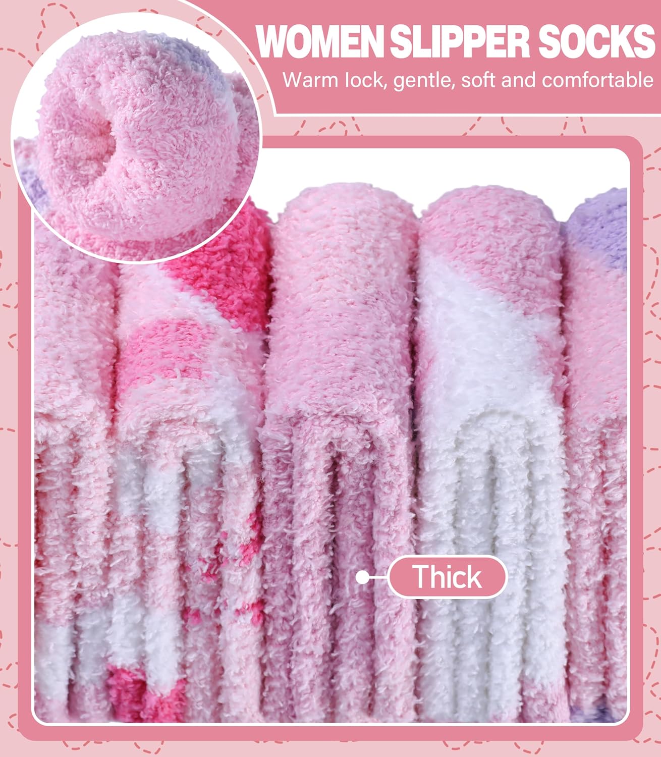 LANLEO Fuzzy Socks for Women Fluffy Slipper Winter Warm Soft Cozy Microfiber Plush Sleeping Heart Socks