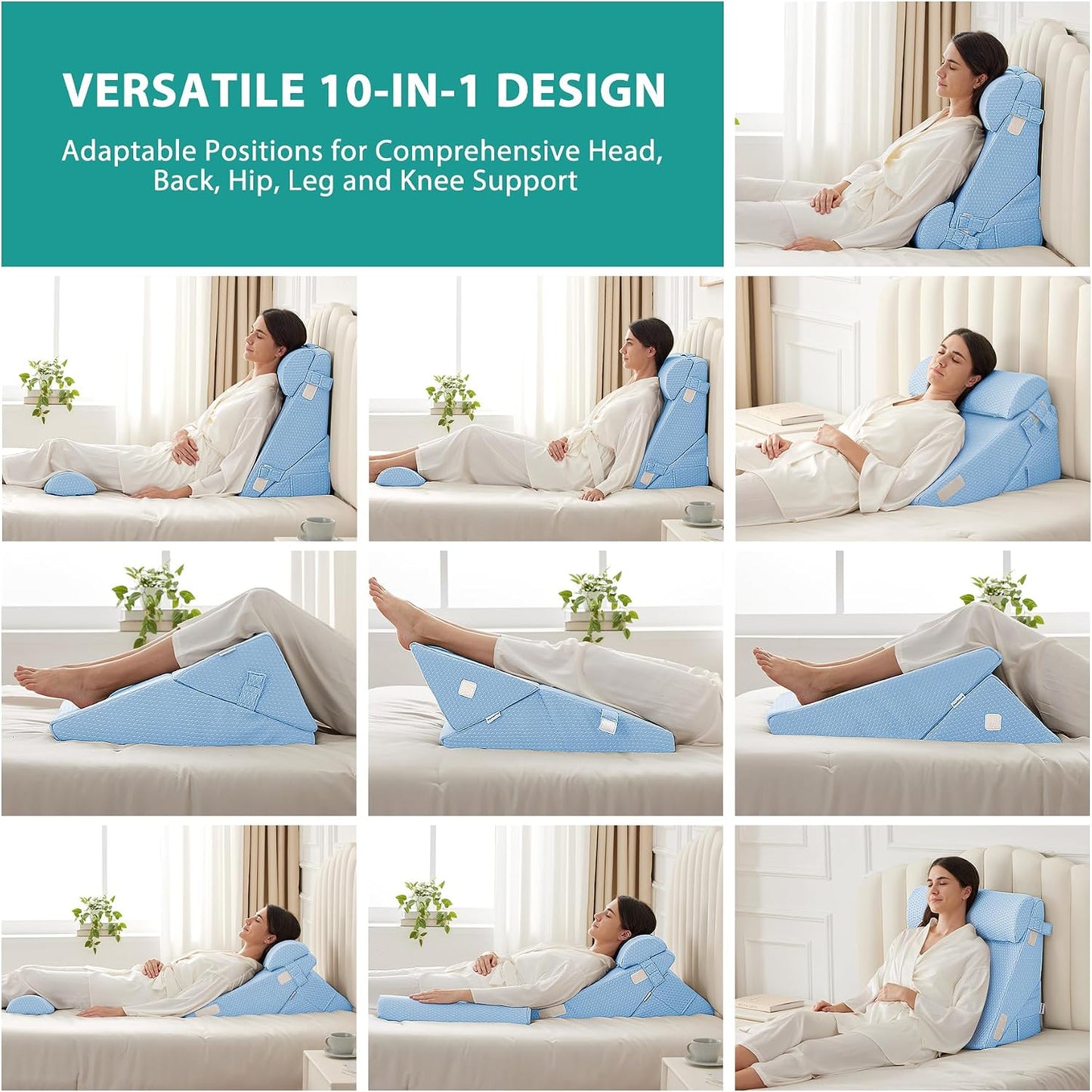 Bedluxe Wedge Pillow Headboard, 3PCS Orthopedic Bed Wedge Pillows Set for After Surgery, Adjustable Pillow Wedge for Acid Reflux&Back Pain Relief, Sleeping, Back Pillow for Bed Sitting Up, White/Grey