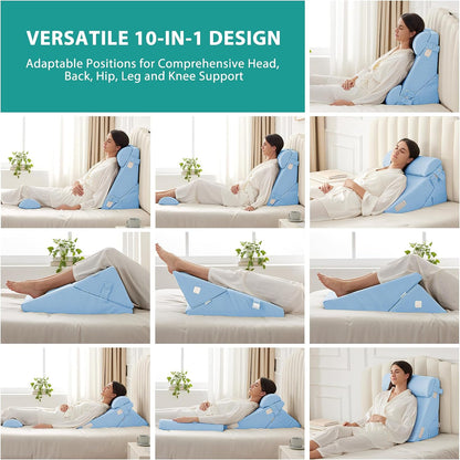 Bedluxe Wedge Pillow Headboard, 3PCS Orthopedic Bed Wedge Pillows Set for After Surgery, Adjustable Pillow Wedge for Acid Reflux&Back Pain Relief, Sleeping, Back Pillow for Bed Sitting Up, White/Grey