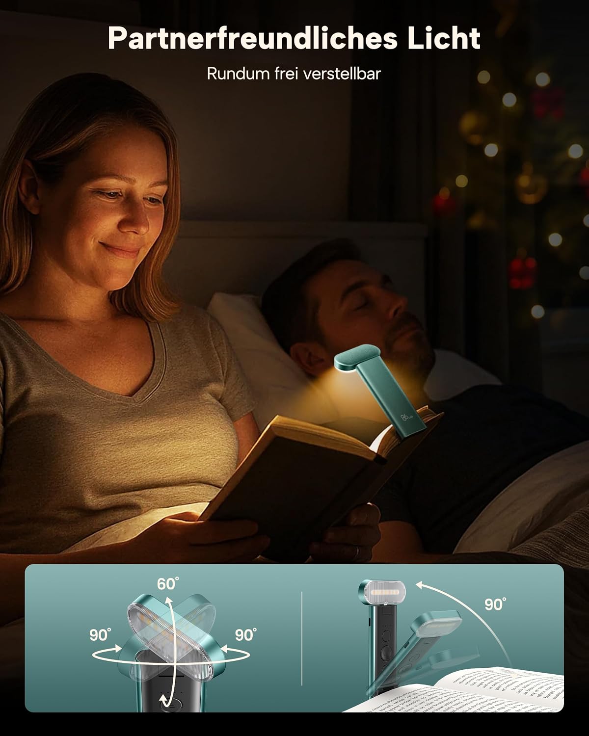 86lux Book Light, Rechargeable Reading Light for Book in Bed