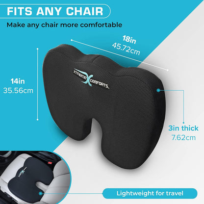 Xtreme Comforts Seat Cushions | Office Chair Cushions for Desk, Car, Wheelchair| Ergonomic Memory Foam Seat Cushion for Support & Comfort | Helps Improve Sitting Posture for Work & Body Relief (1 Pc)