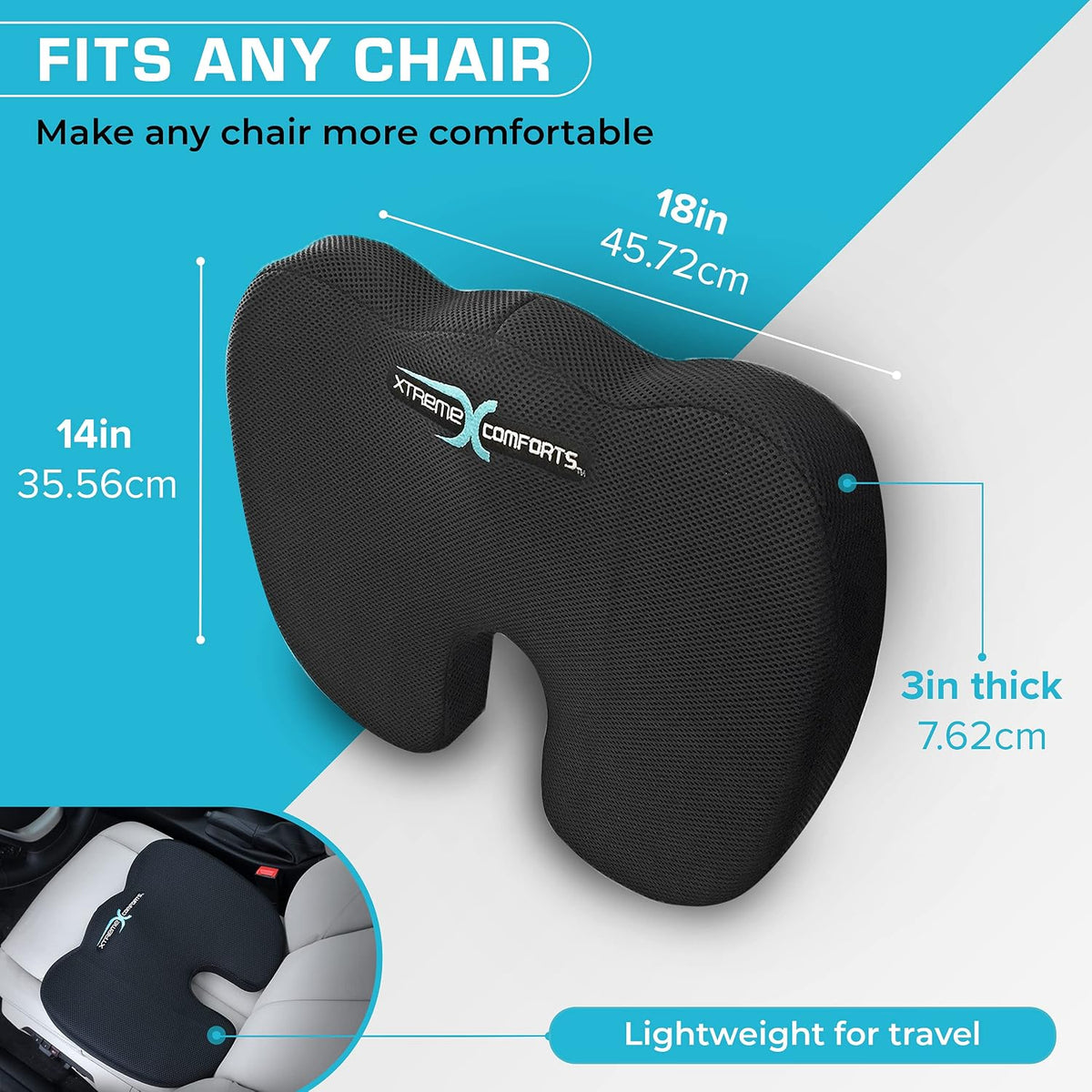 Xtreme Comforts Seat Cushion, Tailbone Relaxer - Coccyx Cushion for Tailbone Pain Desk, Wheelchair & Car Use - Back Support Pillow for Chair