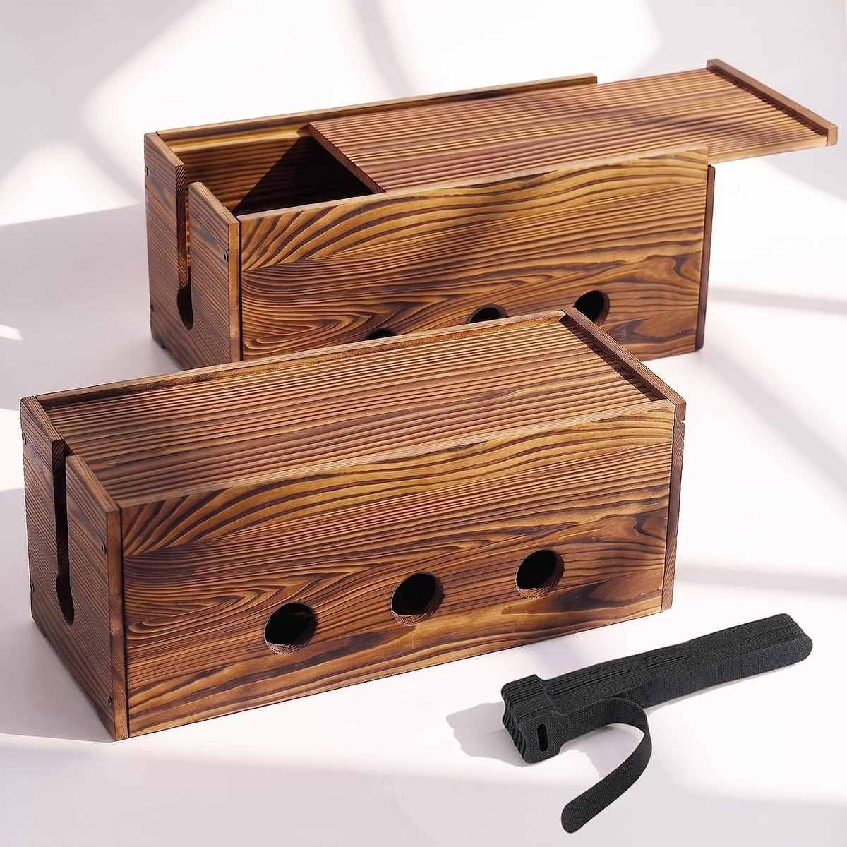 Large Cable Management Box Wooden Cord Organizer Box for Power Strip, Surge Protector, Extension Cords, Chargers & Wires, Cable Hider Box for Desk