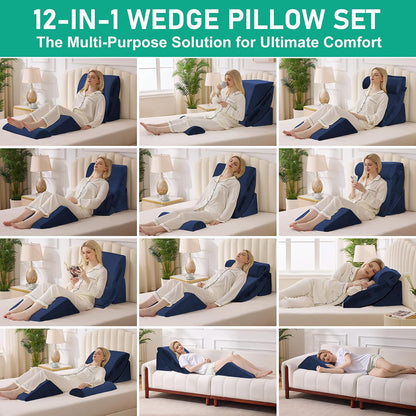 4PCS Wedge Pillow Set for After Surgery, White/Grey