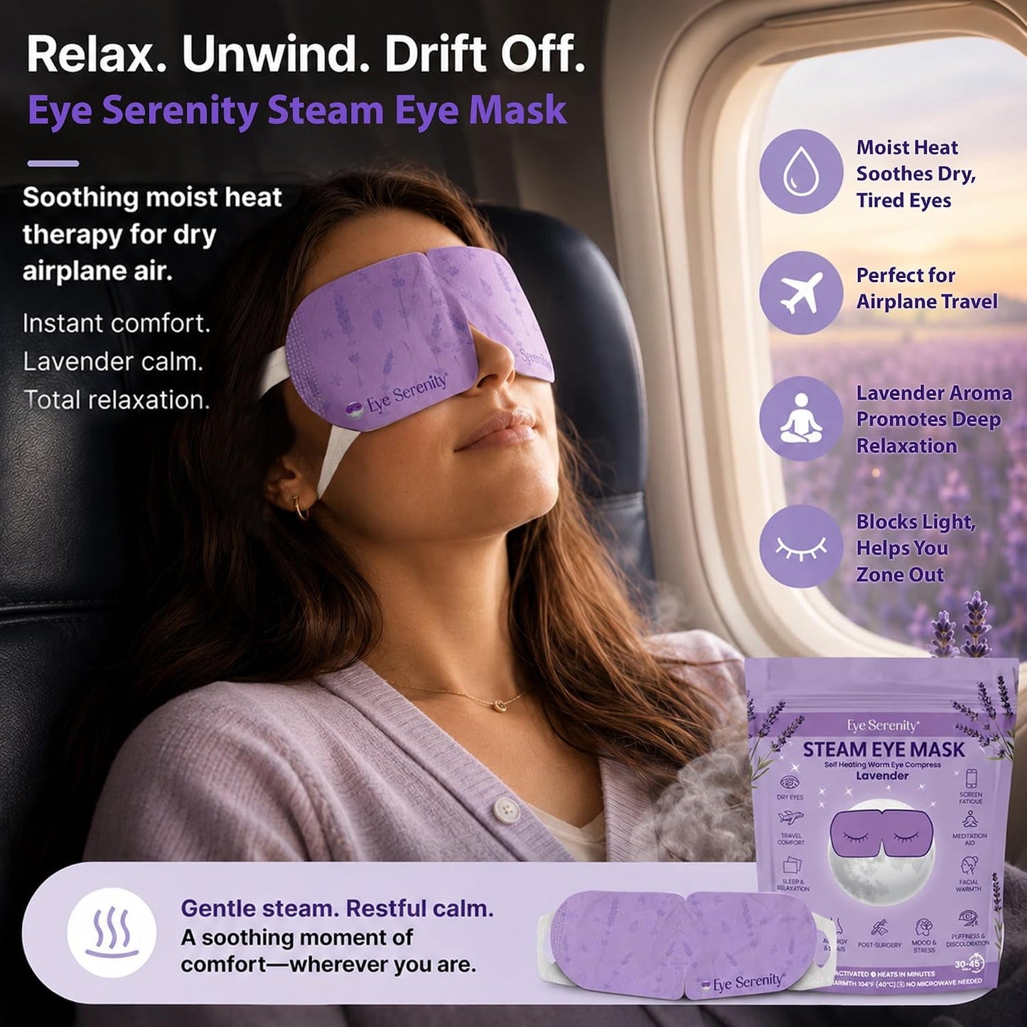 Eye Serenity Steam Eye Mask, Heated Eye Mask, Self Heating Warm Compress for Dry Eyes, Fast Relief for Stye, Puffy Sensitive Eyes, Moist Heat, Gift for Women and Men - Unscented