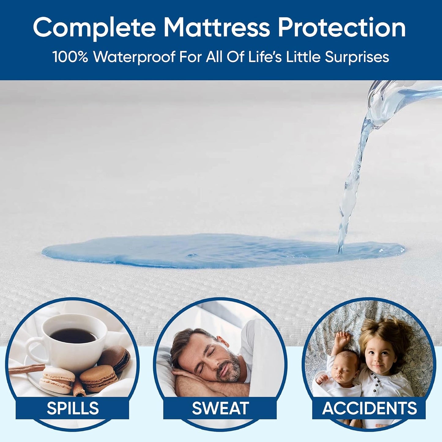 Queen Size Luxury Tencel Mattress Protector, 100% Waterproof, Ultra Soft, Naturally Cooling & Breathable, Deep Pocket Up to 18"