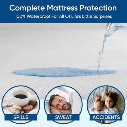 Queen Size Luxury Tencel Mattress Protector, 100% Waterproof, Ultra Soft, Naturally Cooling & Breathable, Deep Pocket Up to 18"