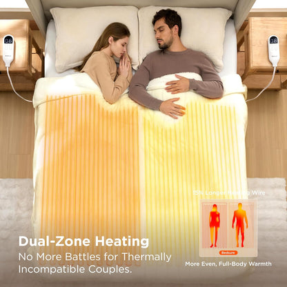 Bedsure Heated Blanket Throw Blanket with Preheat Function - Fast Heating Electric Blanket, Soft Flannel Throw with 6 Time Settings(Up to 10H), 6 Heating Settings, Gifts for Grandma (50"x60", Cream)