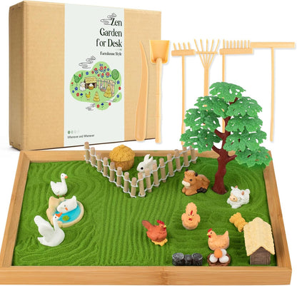 Zen Garden Kit for Desk 31PCS Mini Zen Sand Kit, Farmhouse Style for Office