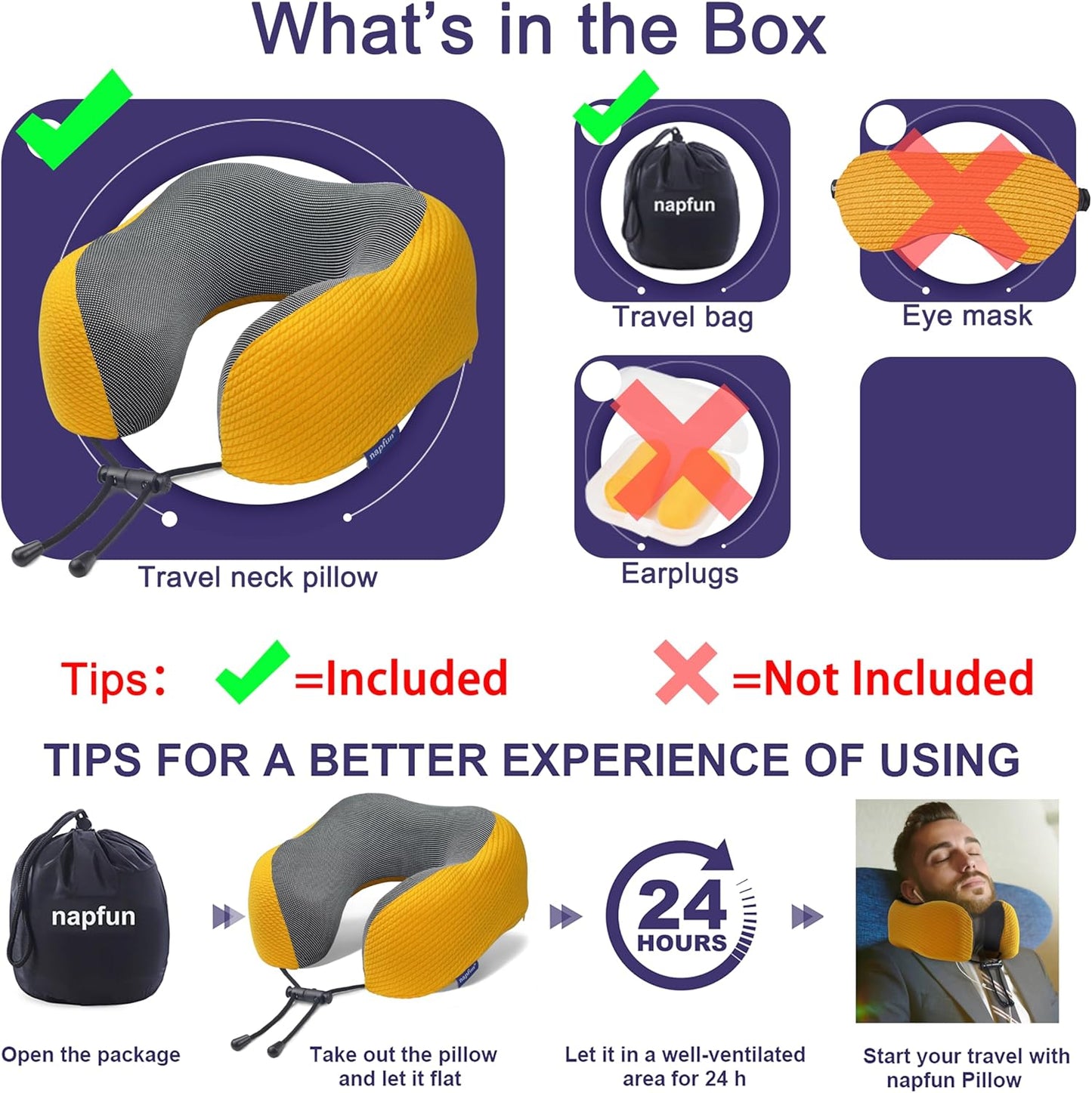 napfun Neck Pillow for Traveling, Upgraded Travel Neck Pillow for Airplane 100% Pure Memory Foam Travel Pillow for Flight Headrest Sleep, Portable Plane Accessories, Light Grey