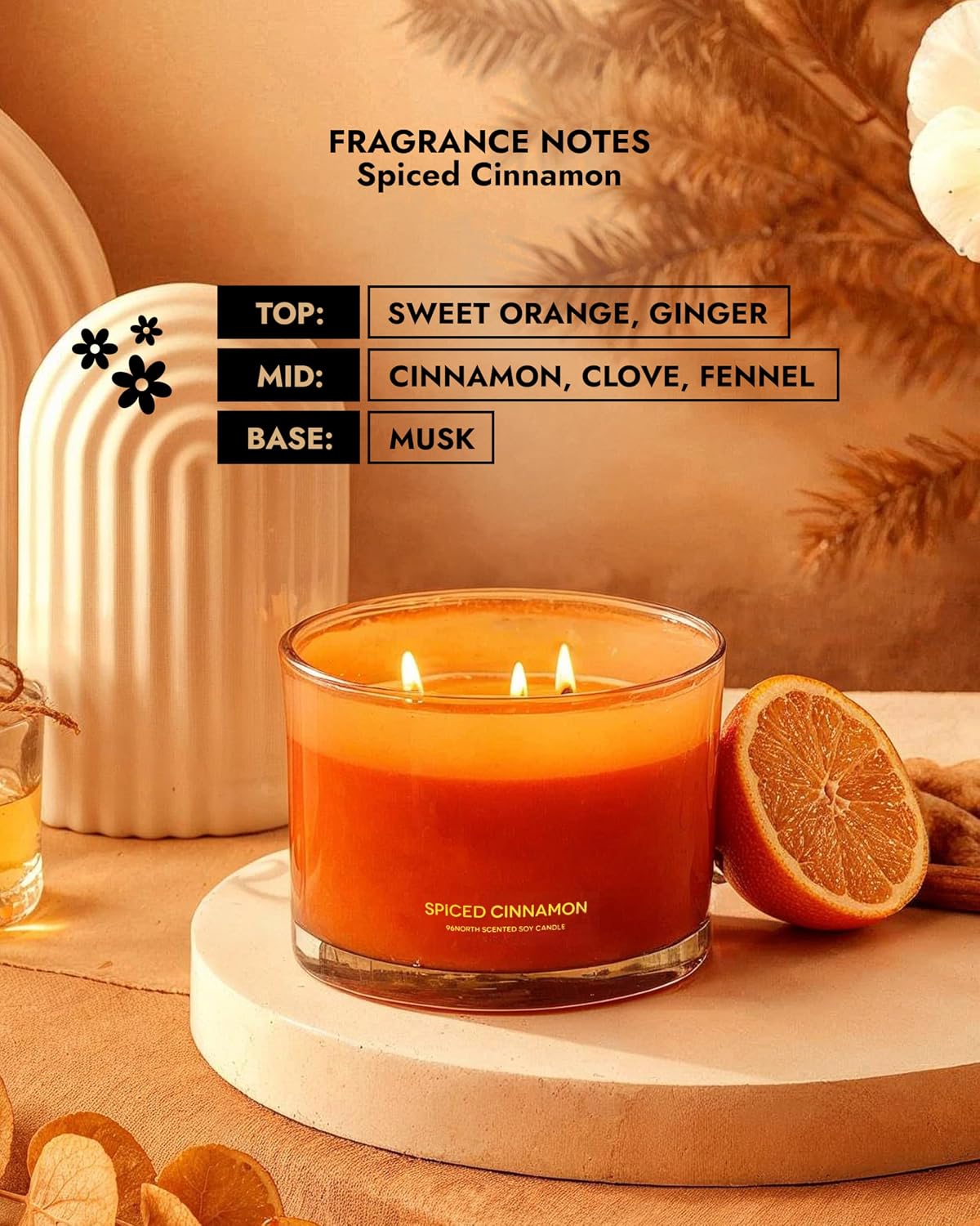 96NORTH Luxury Vanilla Soy Candles | Large 3 Wick Jar Candle | Up to 50 Hours Burning Time | 100% Natural Soy Wax | Relaxing Aromatherapy Aesthetic Candle | Housewarming Gift for Men and Women