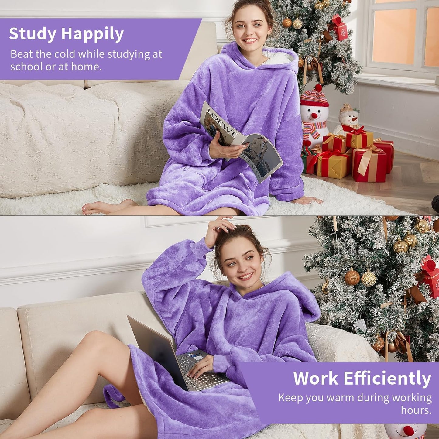 Aemilas Wearable Blanket Hoodie - Warm Sherpa Blanket Sweatshirt as Gifts for Adult Women Mom Men, One Size Fits All