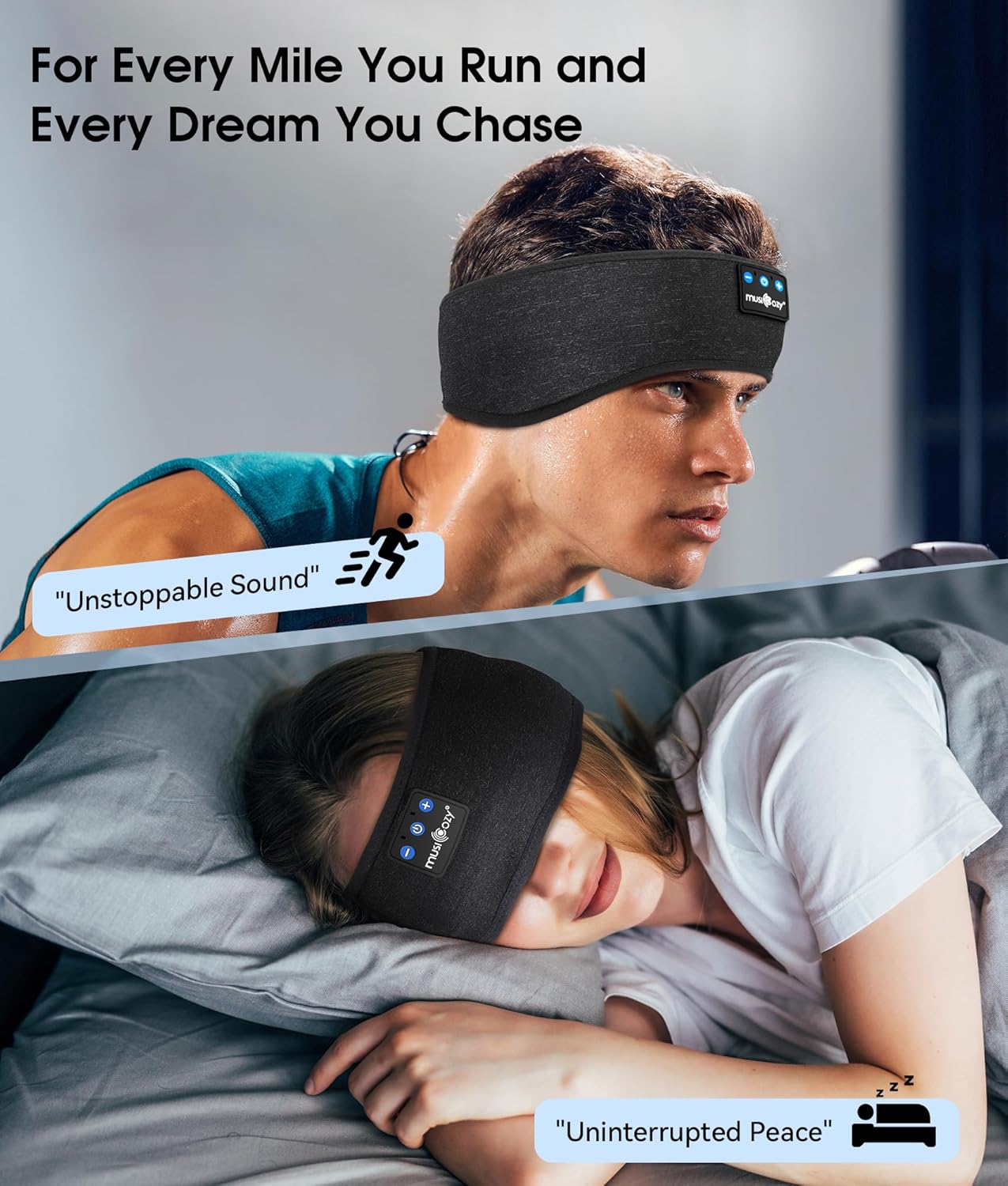 MUSICOZY Sleep Headphones Bluetooth 5.4 Headband, Wireless Earphones Music Sleep Earbuds Sleeping Eye Mask with HD Stereo Speakers for Workout Running Travel Yoga, Ideal Gifts for Men Women Mom Dad