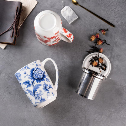 AmorArc Porcelain Tea Mug with Infuser and Lids, 18 Oz Large Cup Strainer with Bag Holder for Loose Leaf Tea, Steeping Coffee Mug for House-warming Wedding Birthday Gift