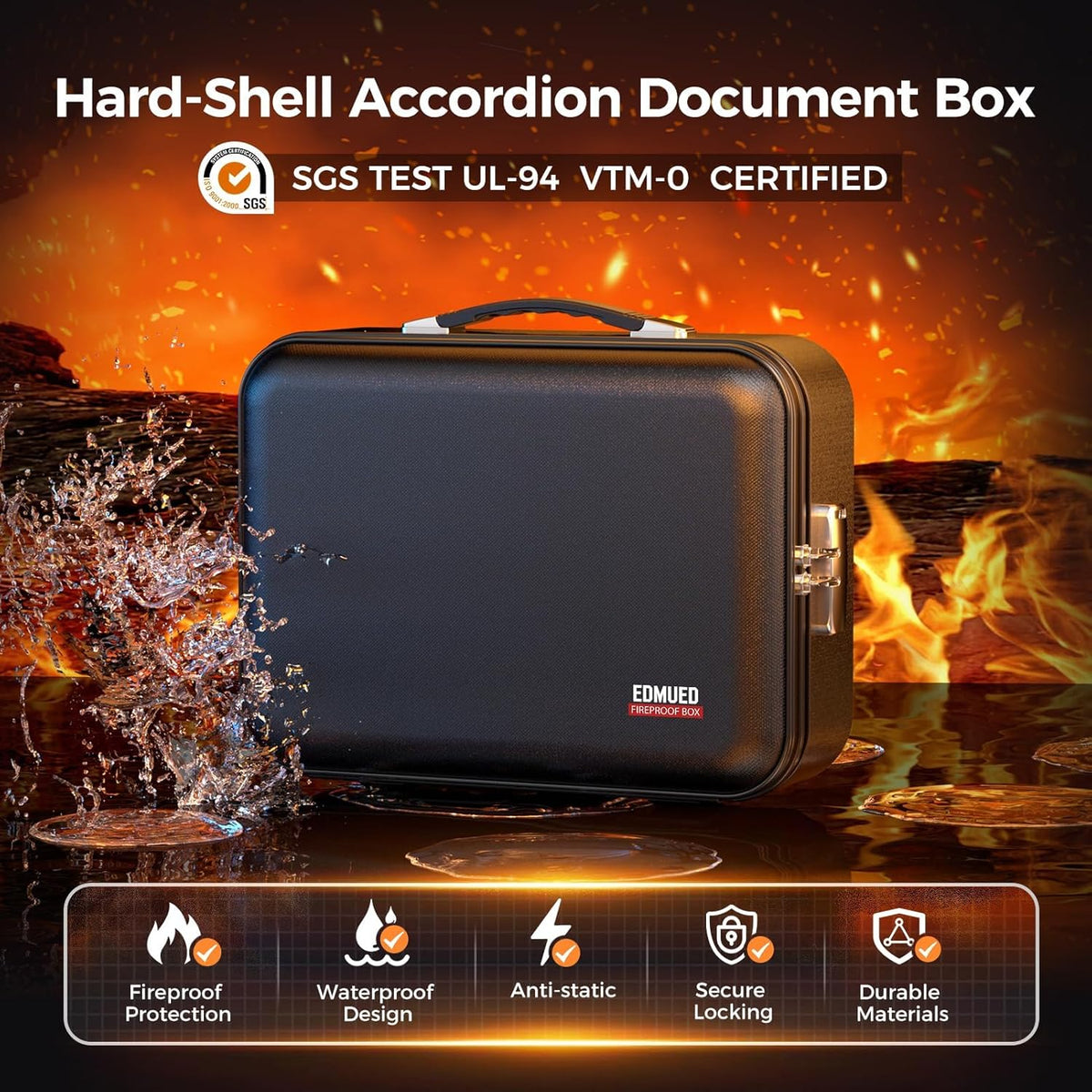 Fireproof Document Box, Waterproof Safe Box with Combination Lock