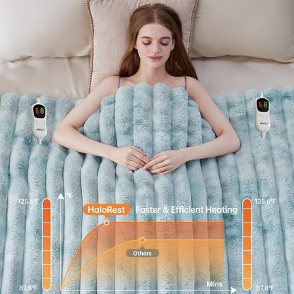 Heated Throw Blanket, Faux Fur Cozy Heating Blanket with Overheat Protection, 1/2/4/6/8 Hours Auto-Off 10 Heat Level, Machine Washable (50x60 Inches, Cream White)