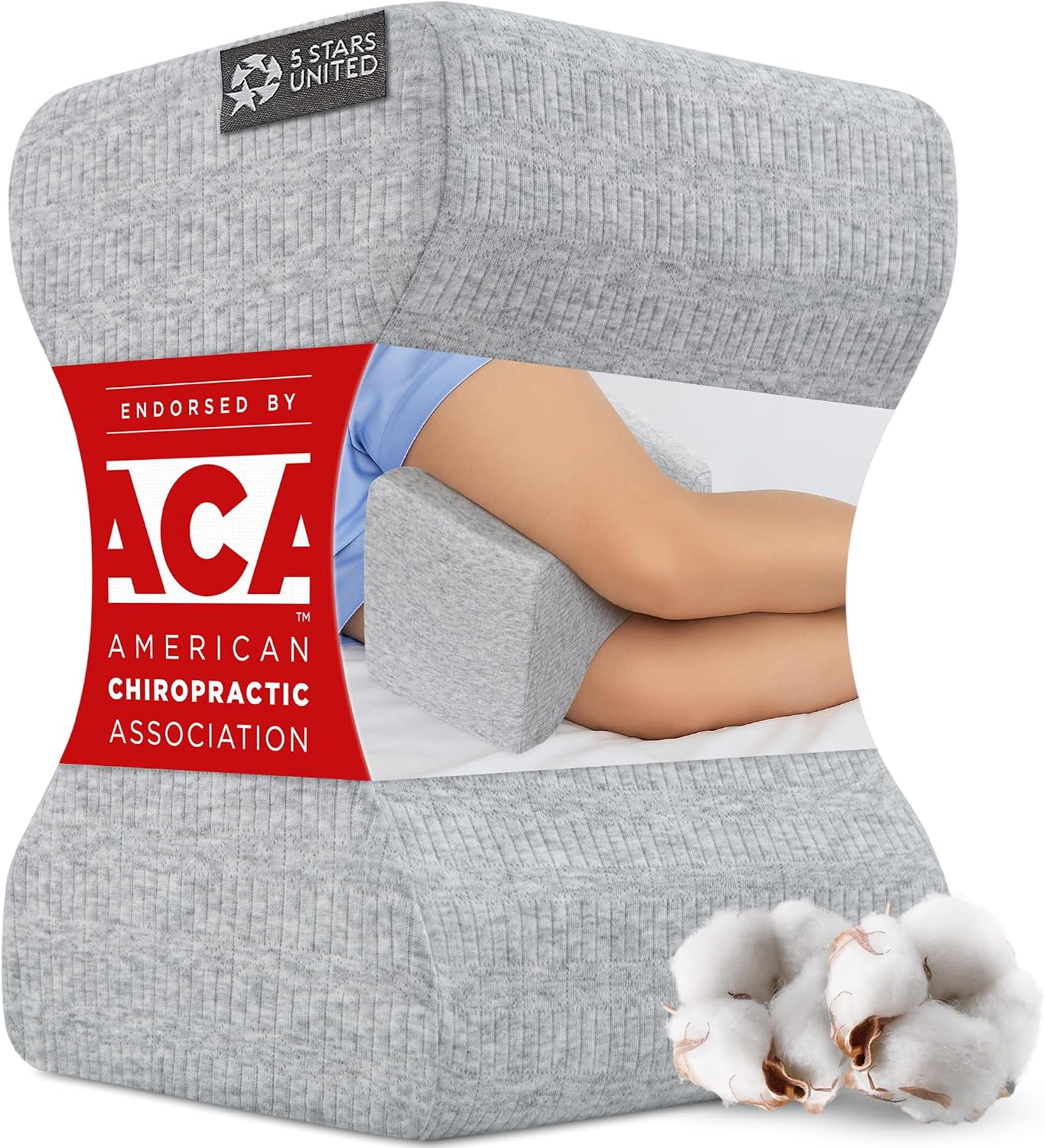 5 STARS UNITED Knee Pillow for Side Sleepers - Hip Pain Relief, Memory Foam Leg Cushion for Side Sleeping - Between Legs Pillow for Sciatica & Lower Back Pain, White