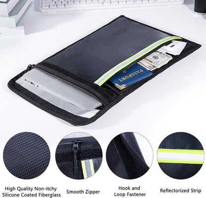 Fireproof Document Bag – 3 Pack (15" x 11", 13" x 9.7", 10.5" x 8") Fireproof & Water- proof Document Organizer | Document Holder with Zipper Secure for Cash, Passports, Check& More