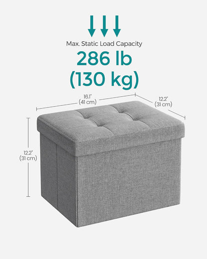 SONGMICS Mazie Collection - Small Folding Storage Ottoman, Foot Rest Stool, 12.2 x 16.1 x 12.2 Inches, 286 lb Load Capacity, for Living Room, Bedroom, Home Office, Dorm, Dark Gray ULSF102G01