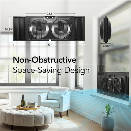 Comfort Zone Twin Window Fan with Reversible Airflow Control, 9 inch, Auto-Locking Expanders, 2 Speed Fan, Dual Fan, Exhaust, Airflow 9.84 ft/sec, Ideal for Home, Kitchen, Bedroom & Office, CZ319WT