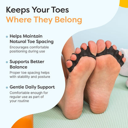 ZenToes Silicone Toe Spacers and Separators for Correct Toe Alignment, Bunion Relief, Hammertoe Straightener, Gel Orthopedic Corrector – 1 Pair (Black)