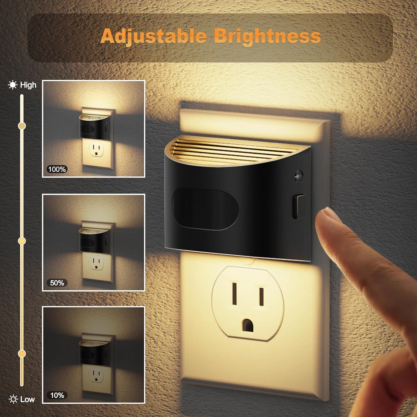 JandCase Night Light, Modern Night Lights Plug into Wall,2 Pack Dusk to Dawn Sensor Nightlight, Amber Brightness Adjustable Nightlight for Kids Bathroom Hallway Kitchen Bedroom Decor