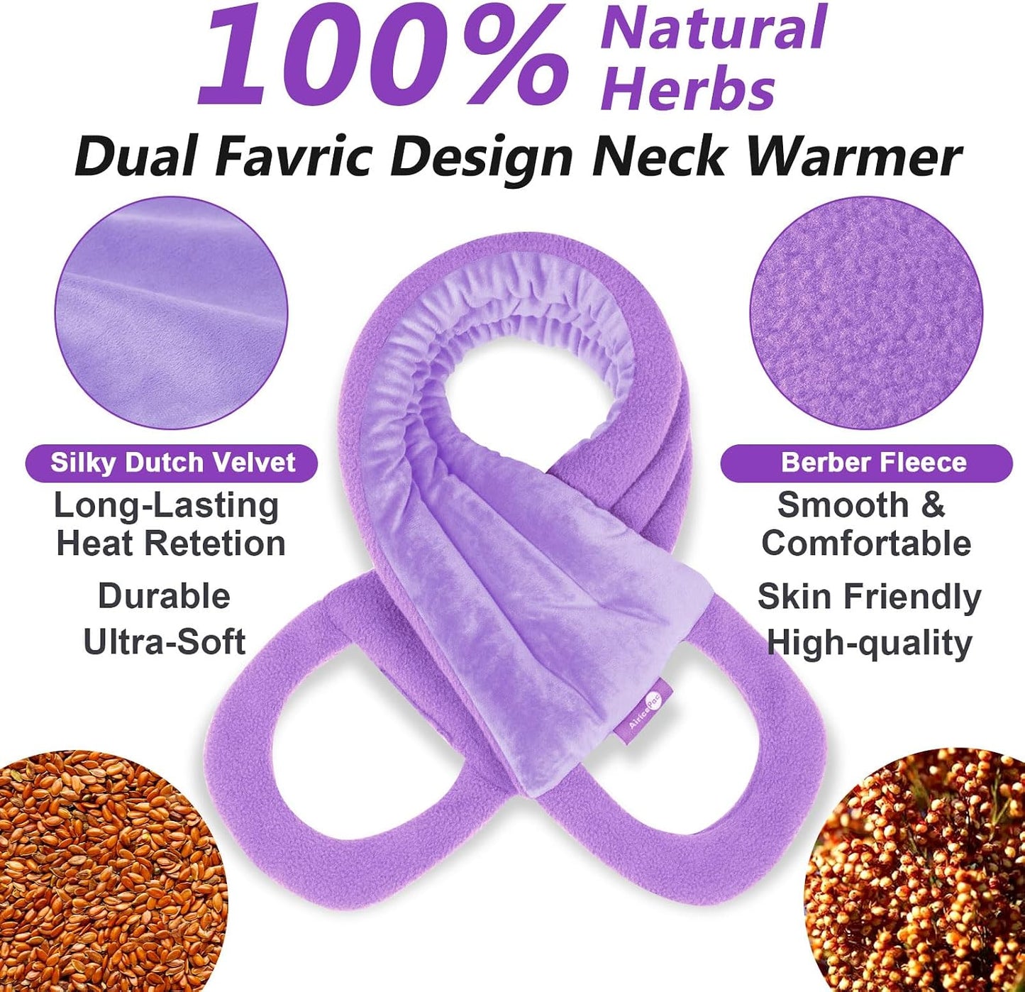AiricePac Microwave Heating pad for Neck and Shoulders Back 33 * 5" microwavable Moist Heat Pack Warm hot Compress Neck wrap Weighted Rice Bean Bag Reusable Herbal Nature Calming Portable Grey