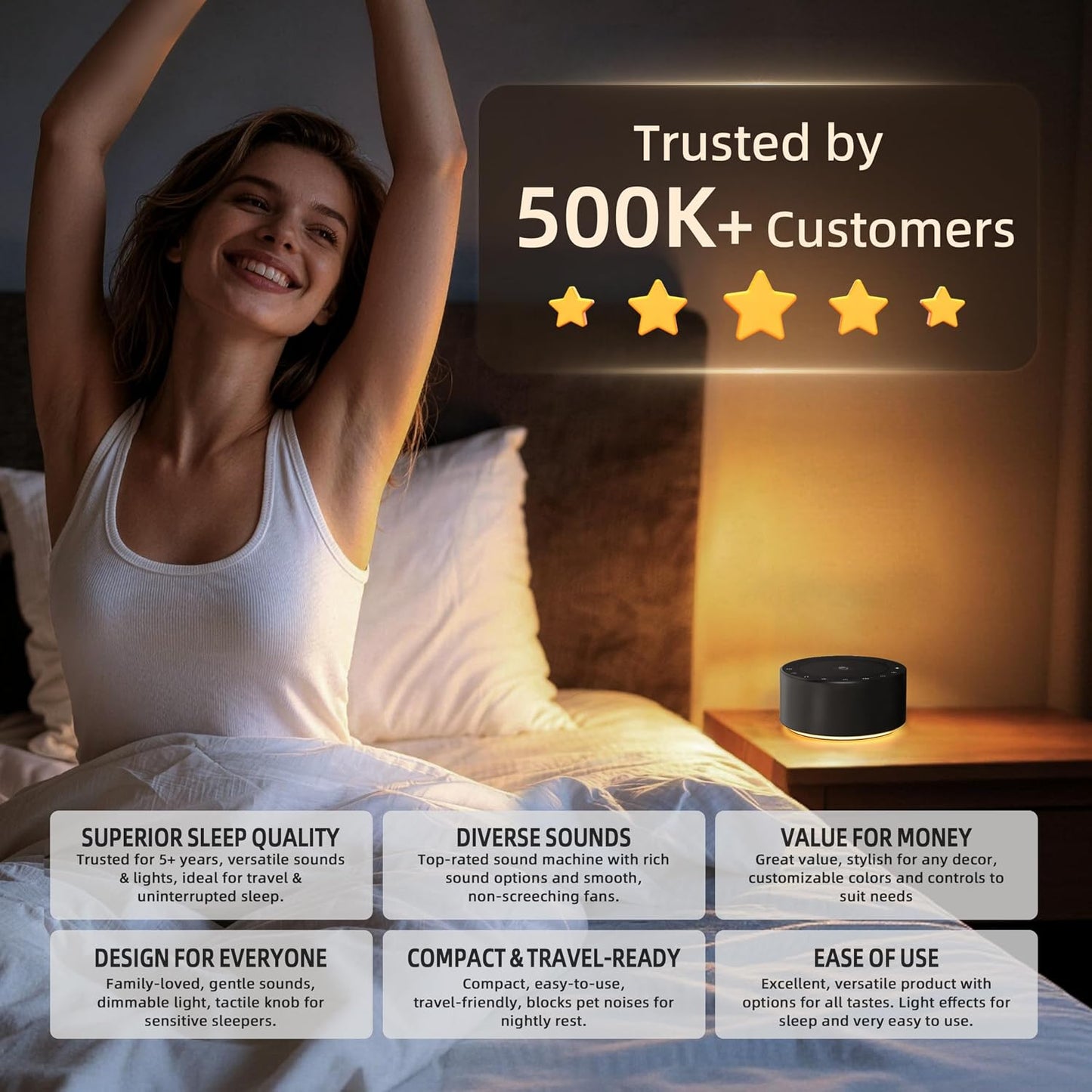 Kipcush White Noise Machine for Baby & Adults, 30 Soothing Sounds, Soft Non-Glare Nursery Lamp, 8 Color Night Lights, Memory Function (Angel V1 White, Standard)