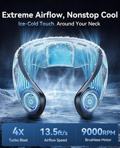 Neck Air Conditioner, Portable Neck Fan with Large Cooling Area, 22H Max Cooling, 100 Speeds, 6000mAh Battery, Digital Display, Wearable Fan for Outdoor Work, Office & Travel Black