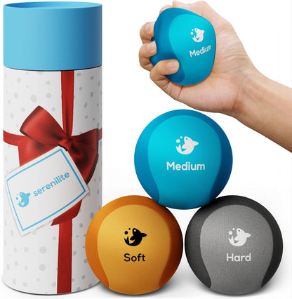 Serenilite Hand Therapy Exercise Stress Ball Bundle - Tri-Density Stress Balls for Adults & Grip Strengthening