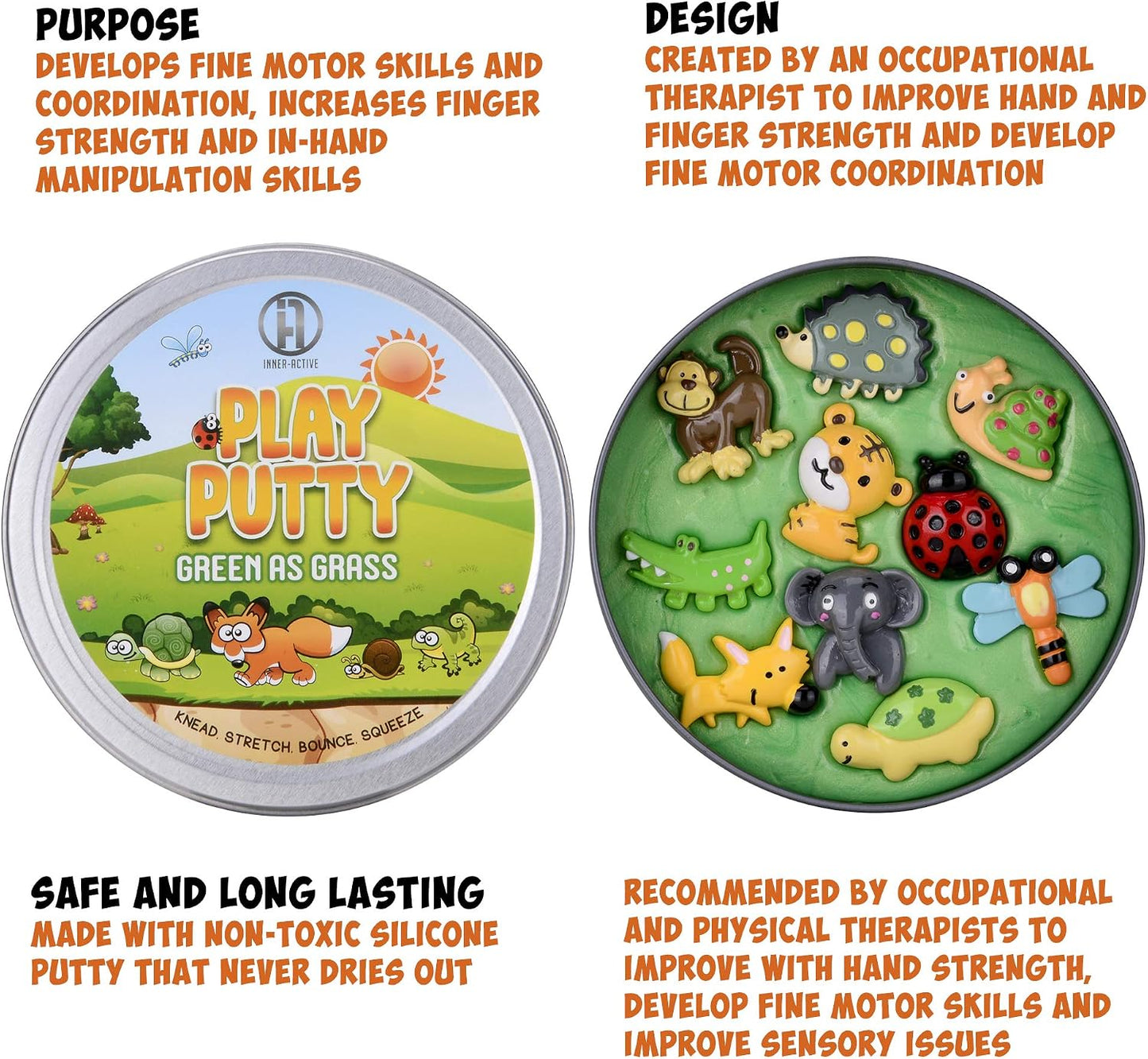 Inner-Active Play Putty Therapy Putty for Kids with Charms Green as Grass Theraputty Medium Resistance, Increase fine Motor Skills and Finger Strength, Occupational Therapy Toys