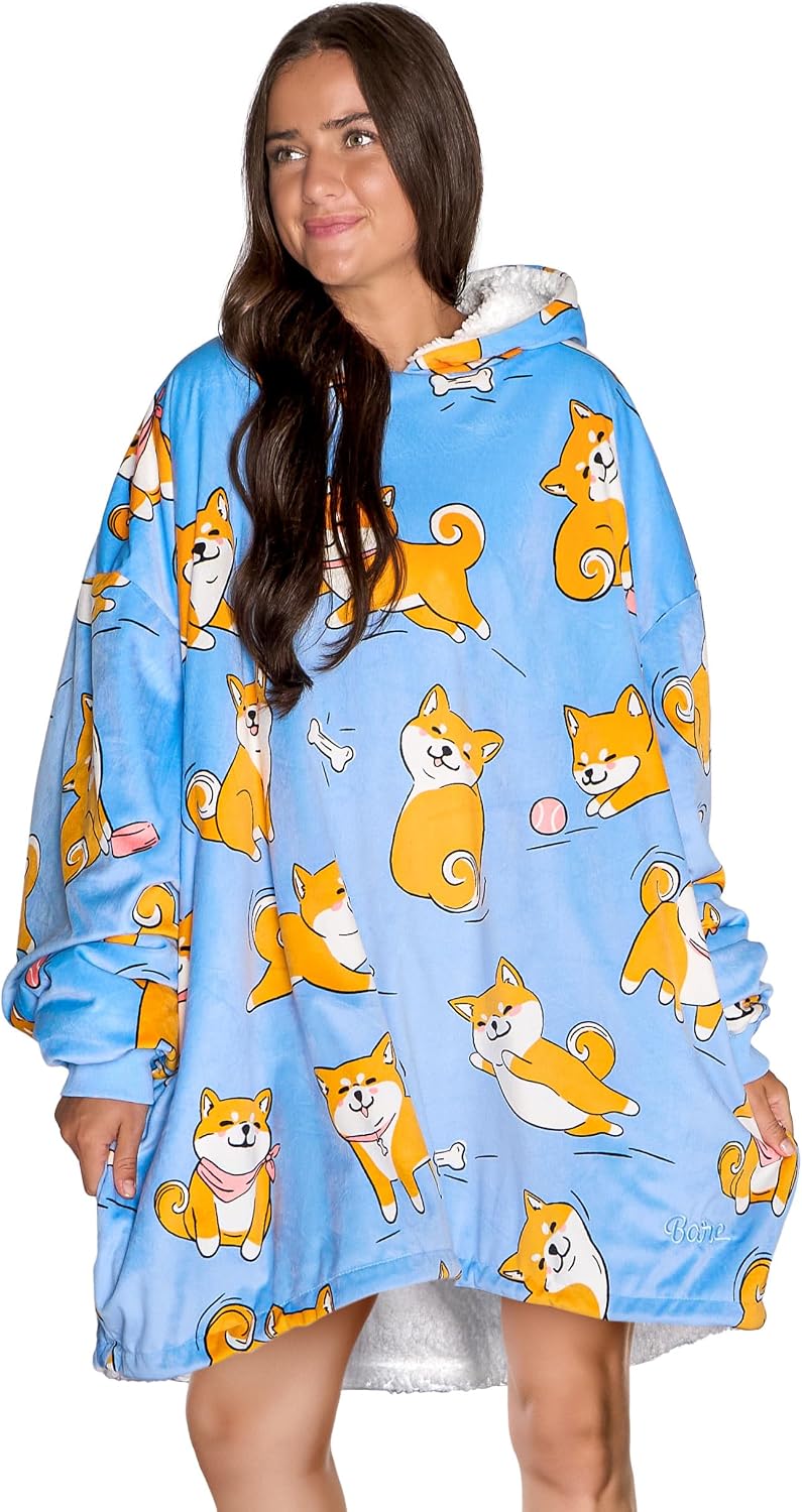 Bare Home Wearable Blanket Hoodie - Soft Plush Sherpa - Warm and Cozy - Oversized Wearable Blanket