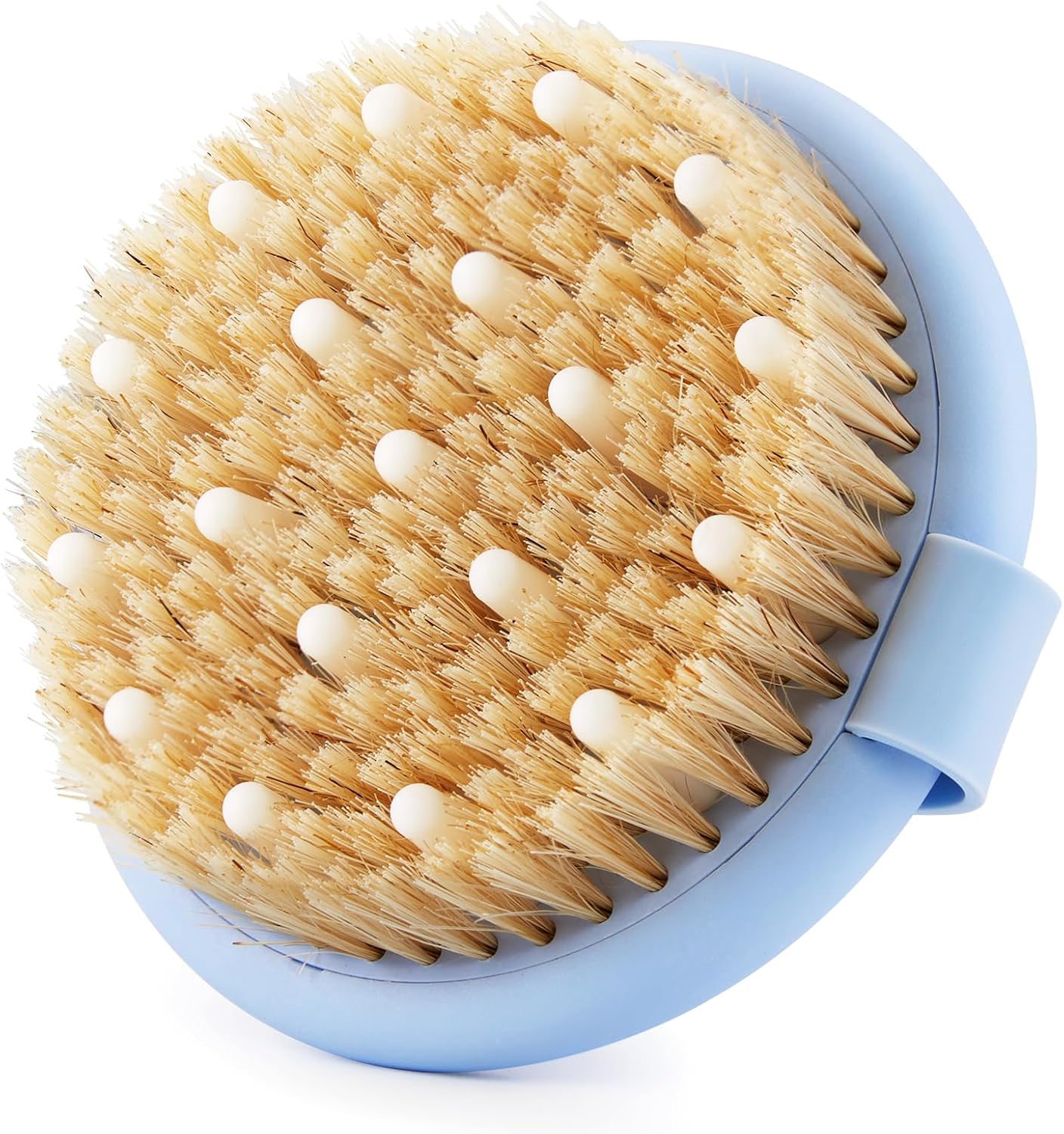 Dry Brushing Body Brush for Massage - Natural Boar Bristle Exfoliating Brush with Massage Nodes for Lymphatic Drainage, Cellulite, Blood Circulation Improving Skin Health for Women Men Elderly(Grey)
