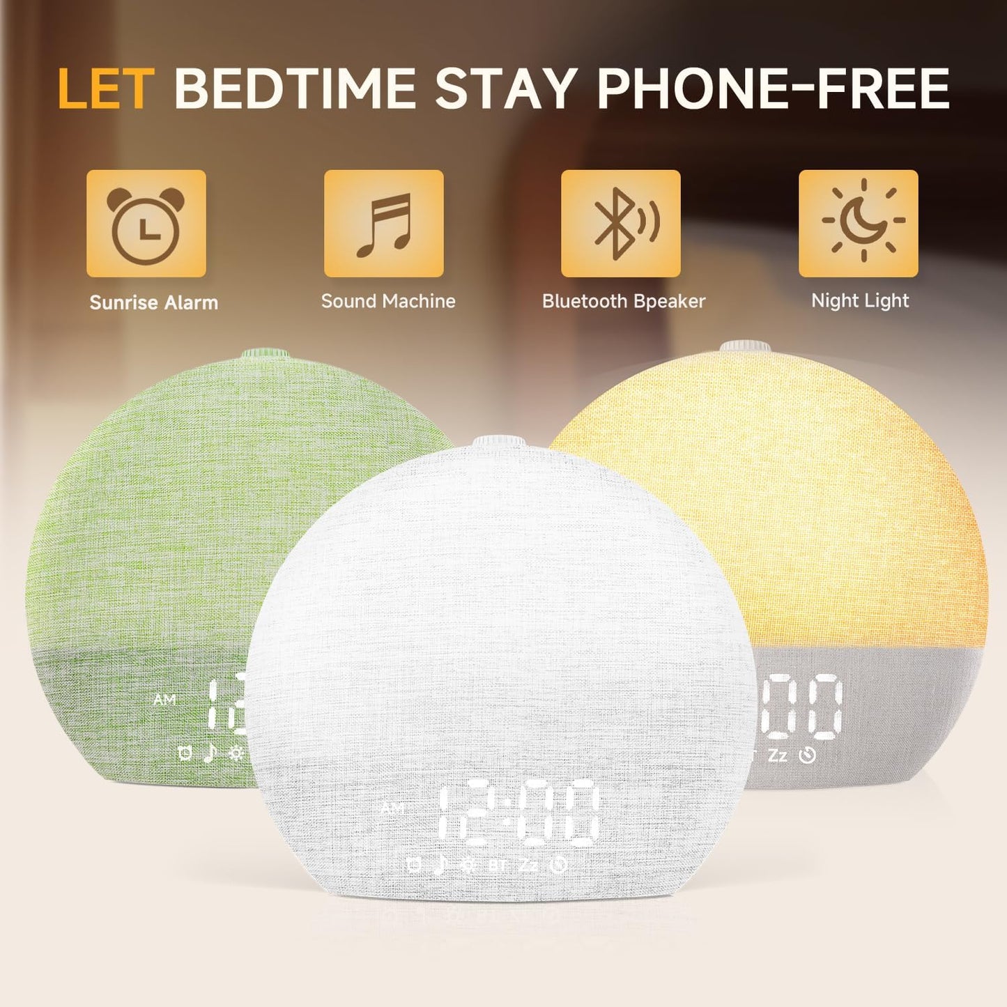 Geuuap Sunrise Alarm Clock White Noise Machine with Bluetooth Speaker,Khaki