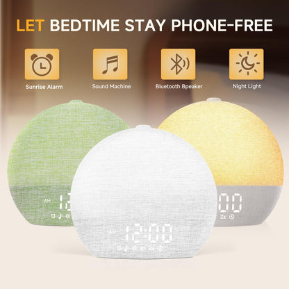 Geuuap Sunrise Alarm Clock White Noise Machine with Bluetooth Speaker,Khaki